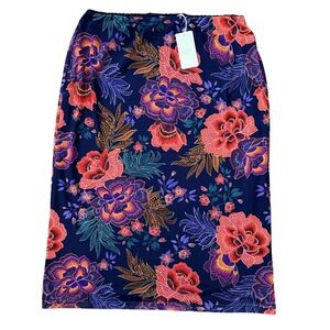 JOHNNY WAS Lizandre Mesh Midi Skirt Ettas Garden Floral Print XXL Navy Blue Chic